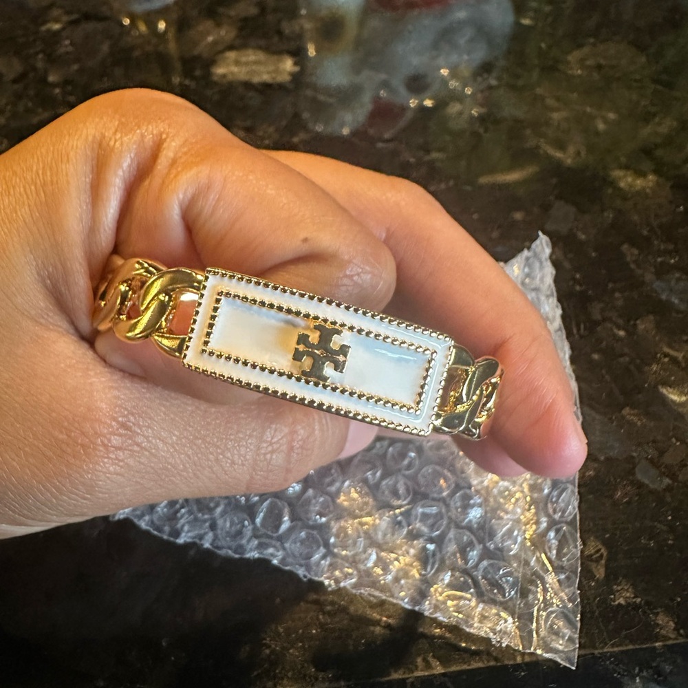 Tory Burch Gold and White Bracelet
